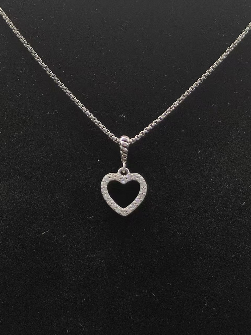 David Yurman Silver Heart Pendant Necklace with Pavé Diamonds